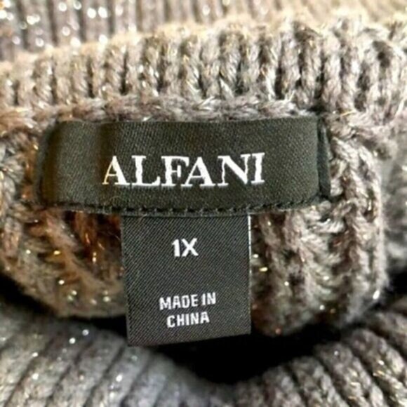 Alfani Pop of Grey Turtleneck Sweater Metallic Long Puff Sleeve Chunky 1X NEW - Picture 7 of 12